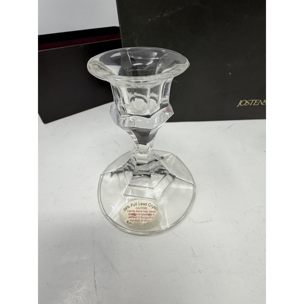 Vintage Jostens 24% Lead Crystal Taper Candle Holders‎ Set of 2 Clear w/ Box